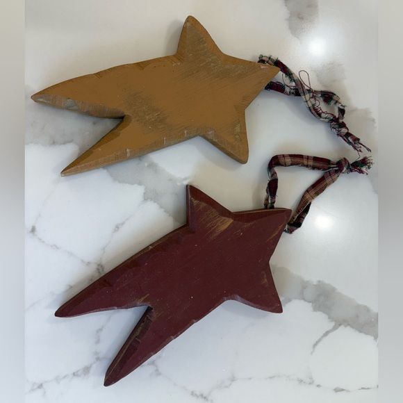 Set of 2 Rustic Wooden Star‎ Ornaments 7” – Primitive Farmhouse Christmas Decor - Picture 7 of 11